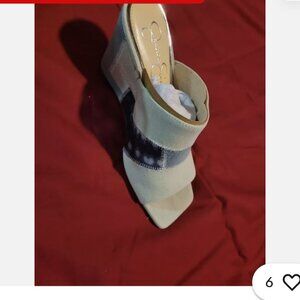 Brand new Jessica Simpson denim patchwork wedge sandals